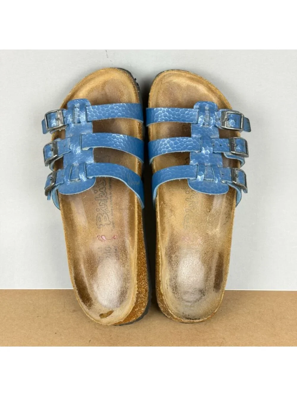Birkis Birkenstock Xenia Birko-Flor Sandals Womens 6.5 Blue Slide Slip On Casual
